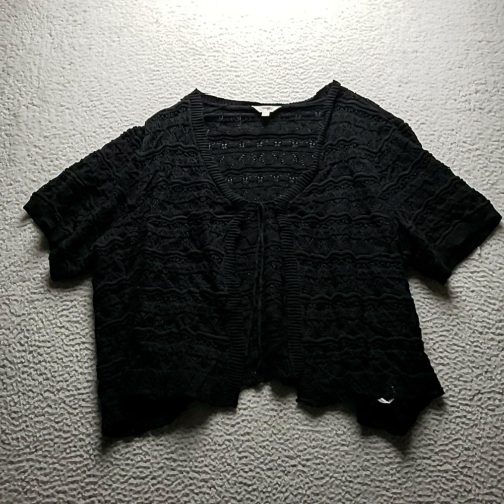 Terra & Sky Cardigan Sweater Womens 4X Black Scoop Neck Short Sleeve Open Knit